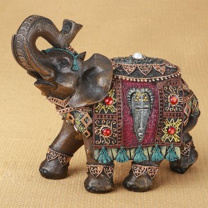 Bloomsbury Market Mount Hope Elephant with Colorful Blanket and Headress Figurine BLMT5707